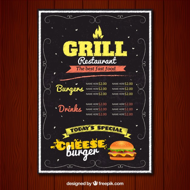 Restaurant grill menu in vintage style