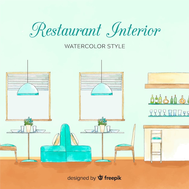 Free vector restaurant interior with watercolor style