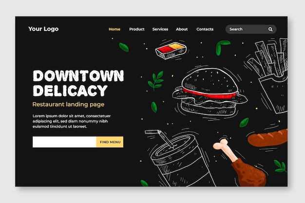 Free vector restaurant landing page template