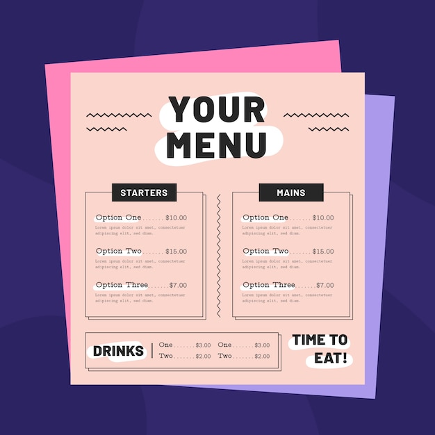 Free vector restaurant menu colorful template