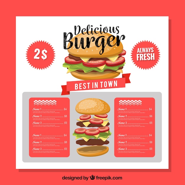 Free vector restaurant menu, delicious burger