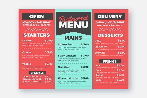 Restaurant menu and delivery option template