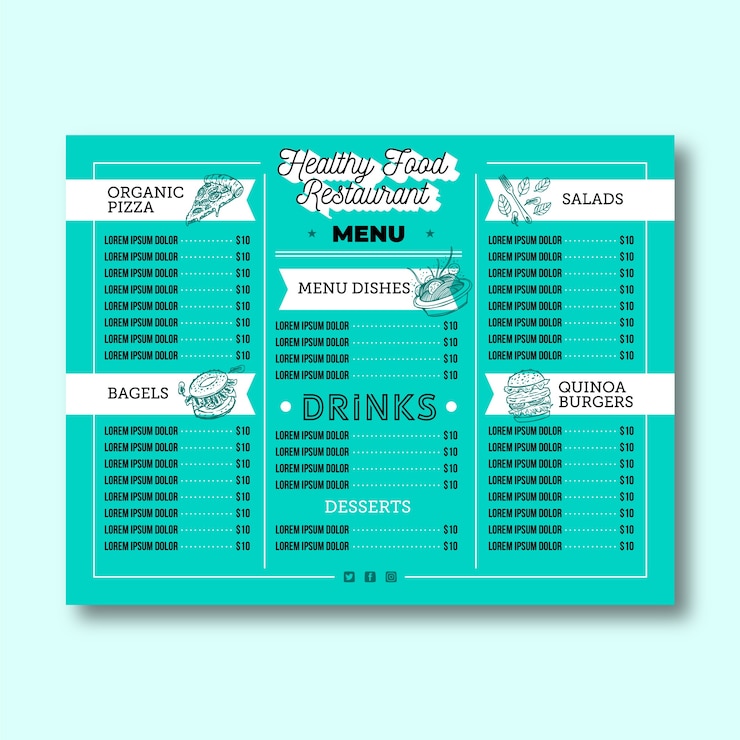 Free Vector restaurant menu for fresh healthy food