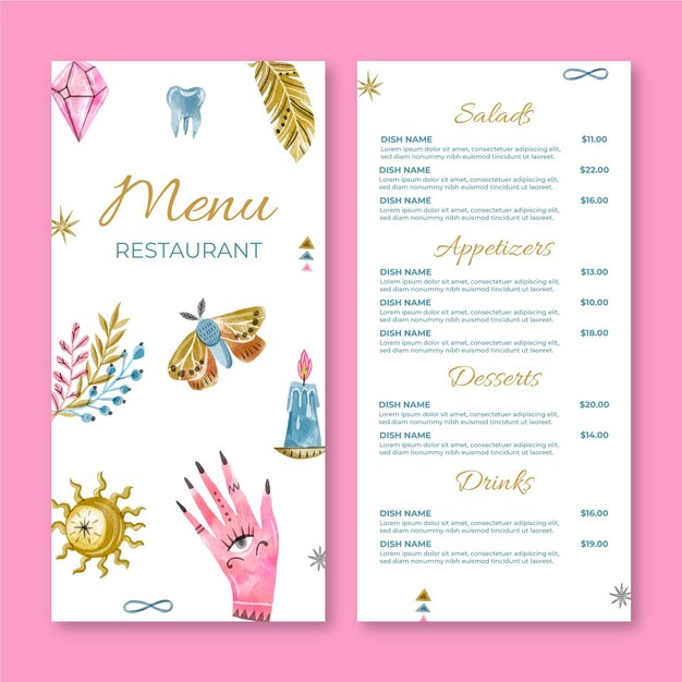 Restaurant menu hand drawn template