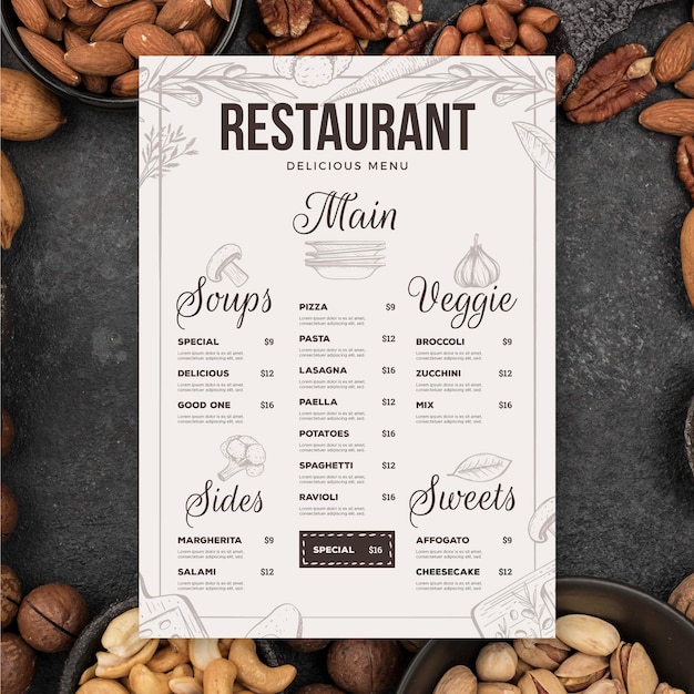 Restaurant menu hand drawn template