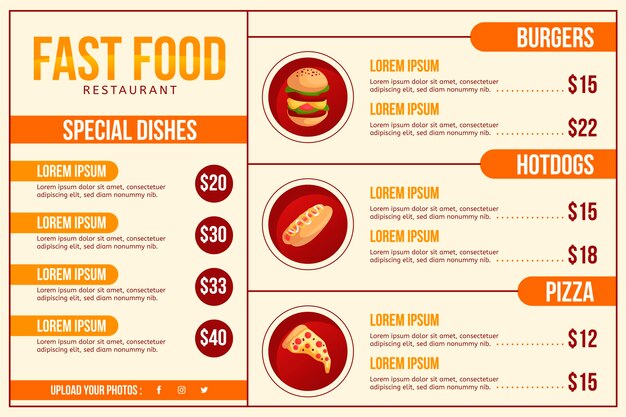 Free vector restaurant menu in horizontal format