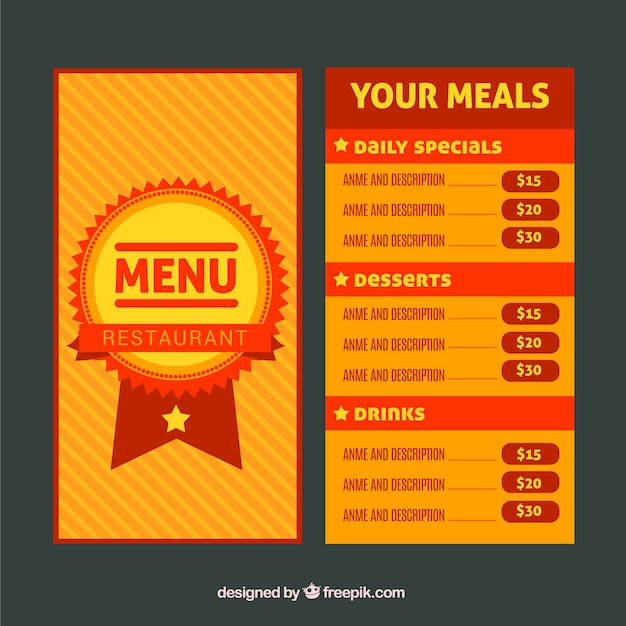 Free vector restaurant menu, red and orange