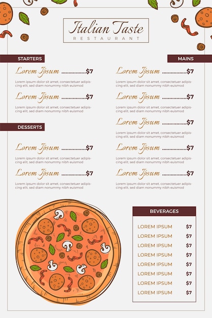 Free vector restaurant menu style vertical format