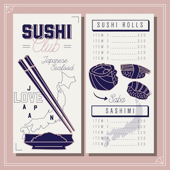Restaurant menu. sushi club template. japanese seafood.
