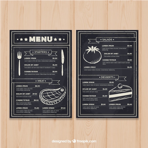 Restaurant menu template in blackboard style