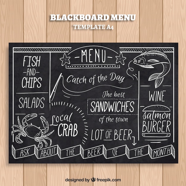 Vettore gratuito modello di menu del ristorante in stile lavagna