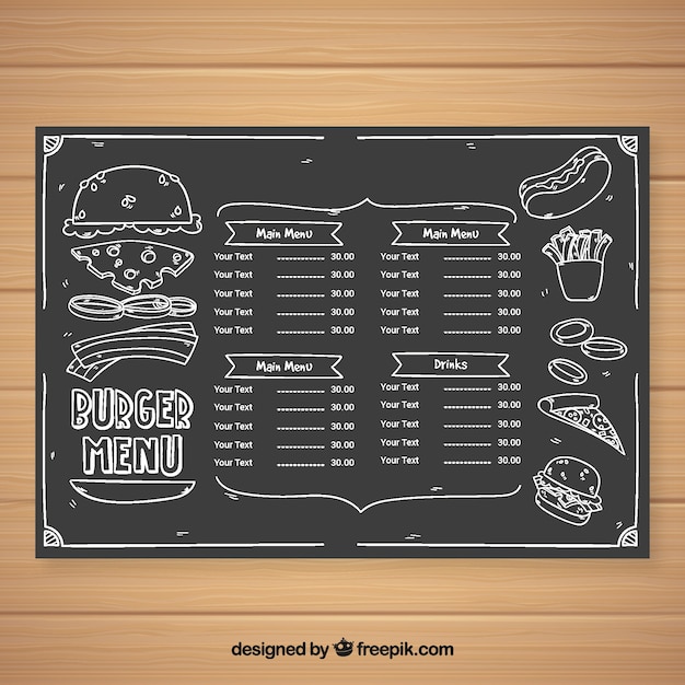 Free vector restaurant menu template in blackboard style