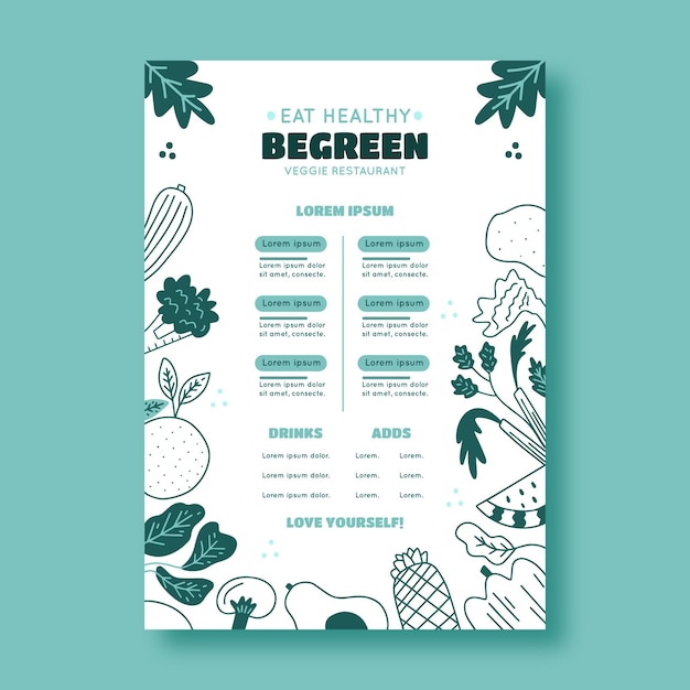 Restaurant menu template in blue