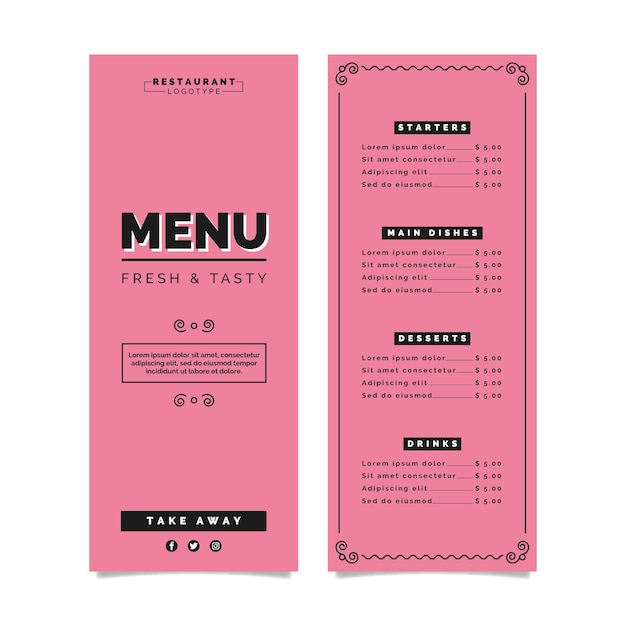 Vettore gratuito concetto di modello di menu del ristorante