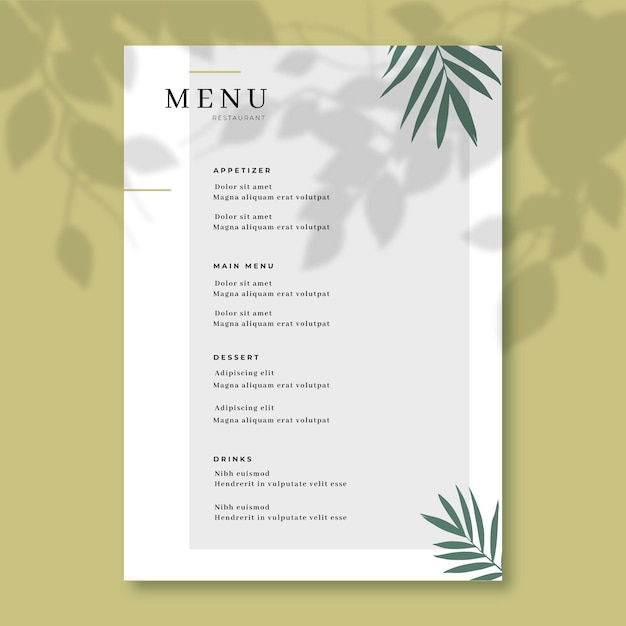 Vettore gratuito concetto di modello di menu del ristorante