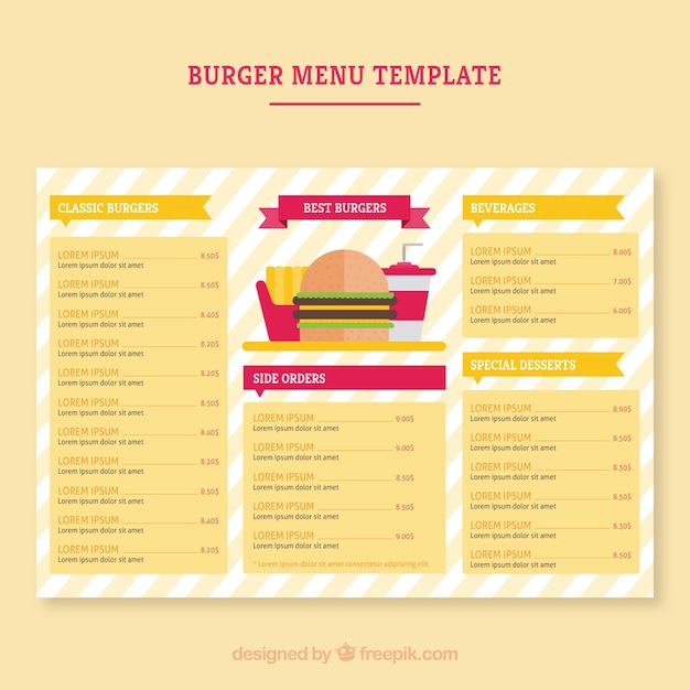 Free vector restaurant menu template in flat style