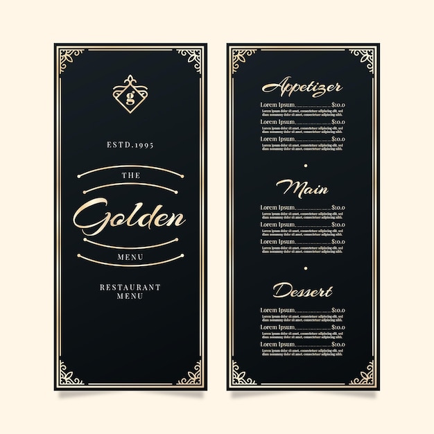 Restaurant menu template golden frames