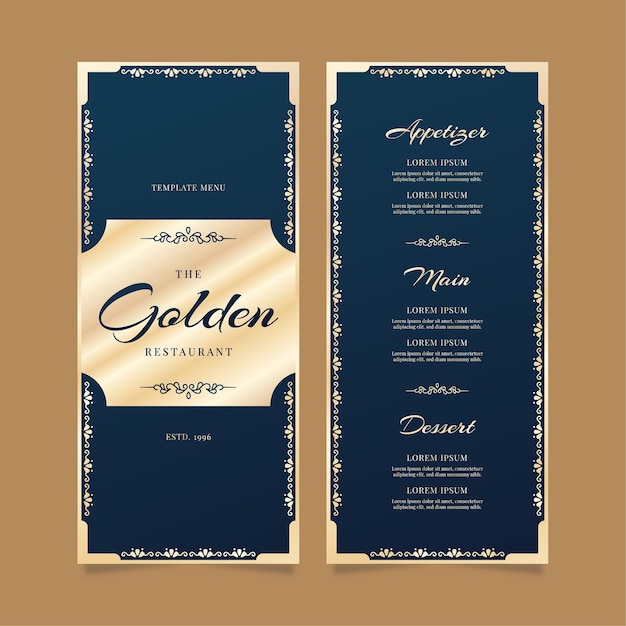 Free vector restaurant menu template golden luxury