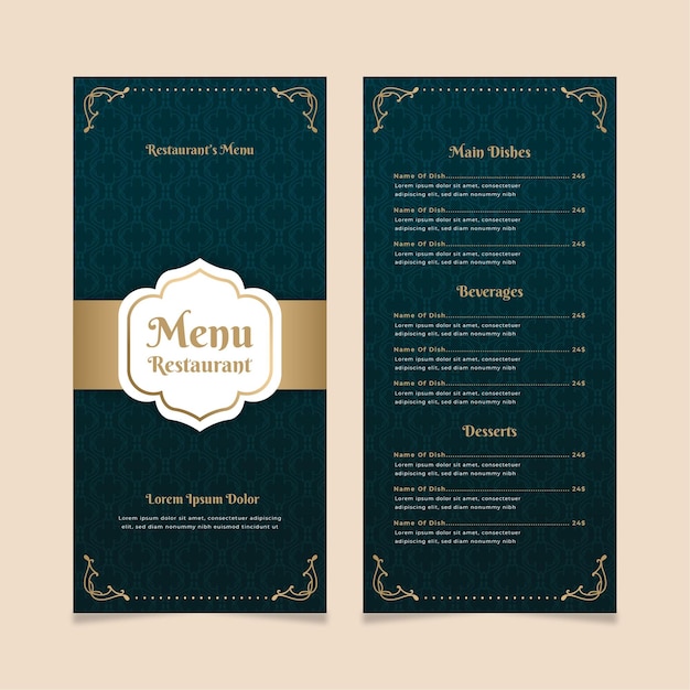 Restaurant menu template golden with blue