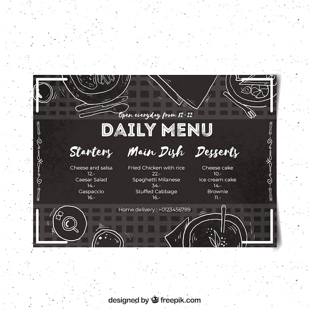 Шаблон меню ресторана в стиле доски