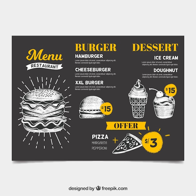 Бесплатное векторное изображение Шаблон меню ресторана в стиле доски