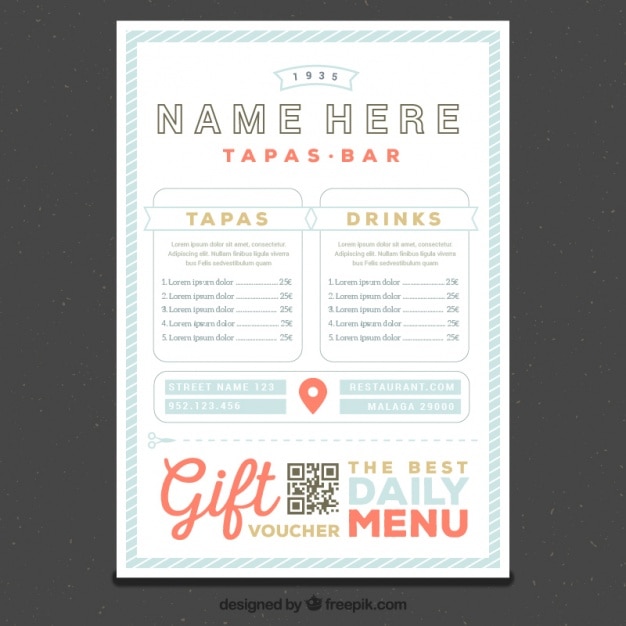 Free Vector restaurant menu template in retro style