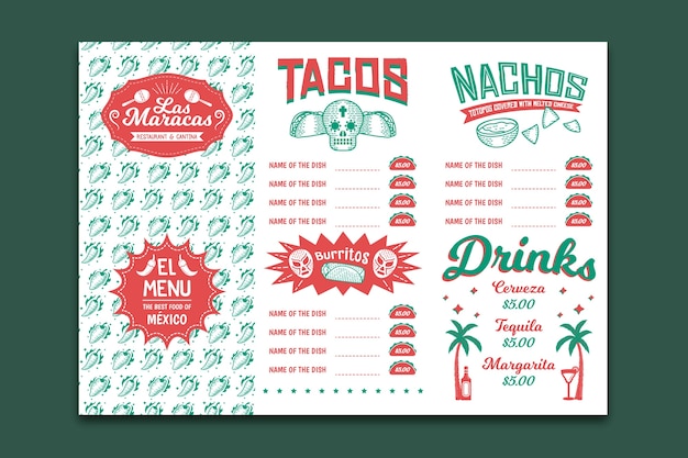 Modello di menu del ristorante per tacos