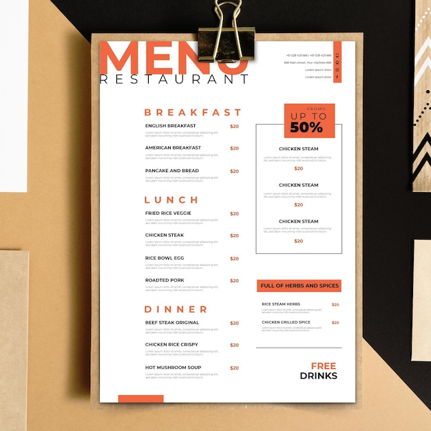 Tema del modello di menu del ristorante