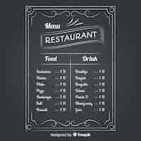 Free vector restaurant menu template with chalkboard style