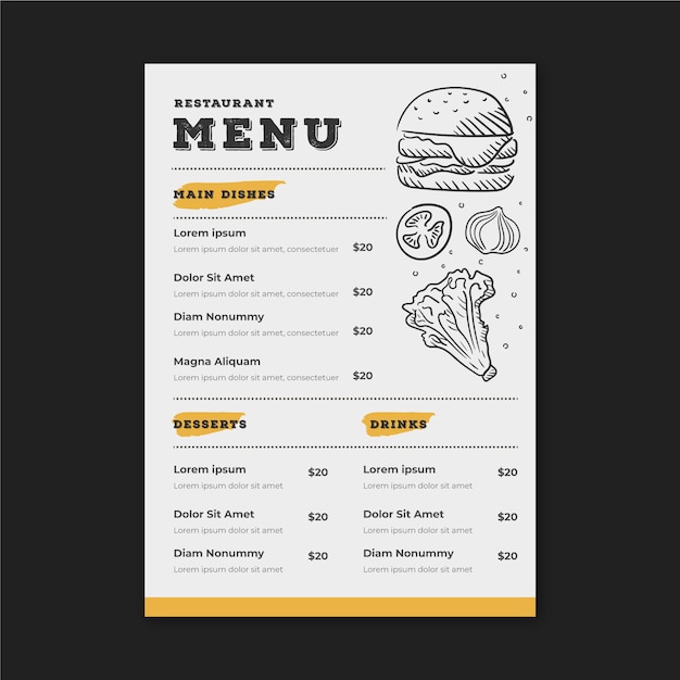 Restaurant menu template with drawings