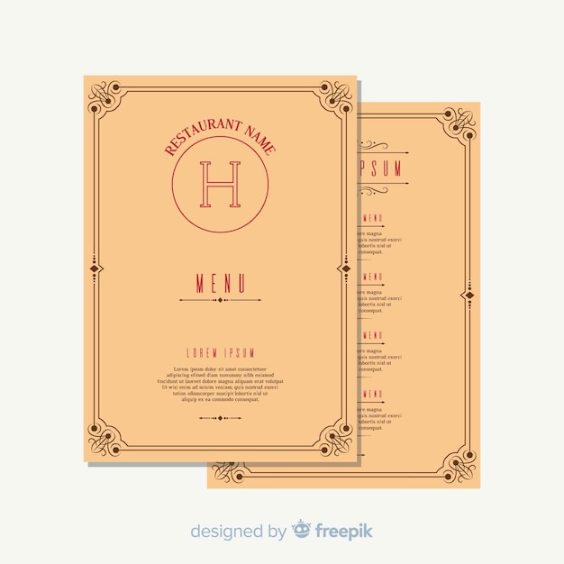 Бесплатное векторное изображение Шаблон меню ресторана с элегантными орнаментами