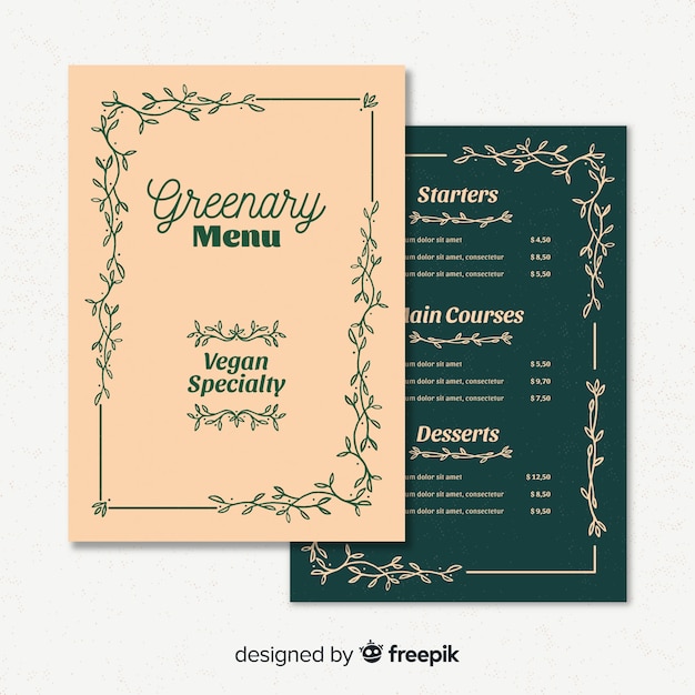 Vettore gratuito modello di menu del ristorante con ornamenti eleganti