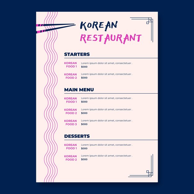 Restaurant menu template with food choices