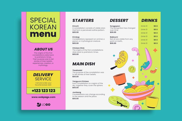 Restaurant menu template with food choices