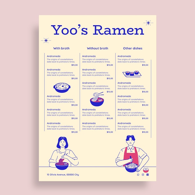 Restaurant menu template with food choices