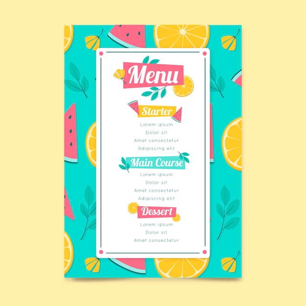 Restaurant menu template with fruits