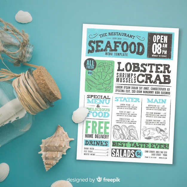 Free vector restaurant menu template with photo