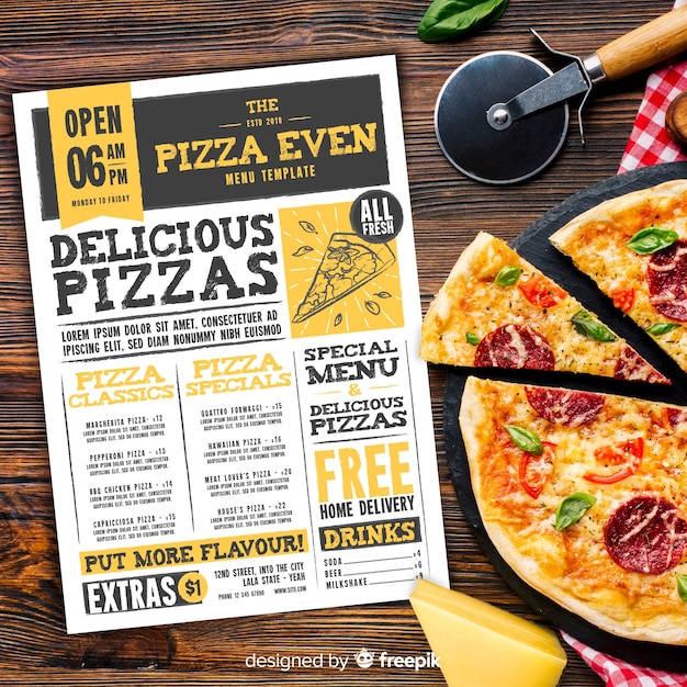 Free vector restaurant menu template with photo