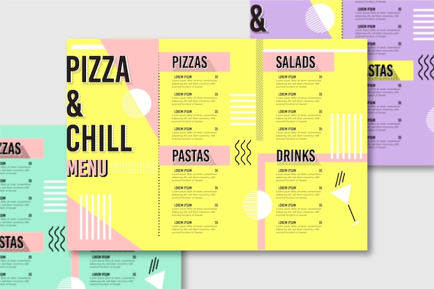 Modello di menu del ristorante con pizza