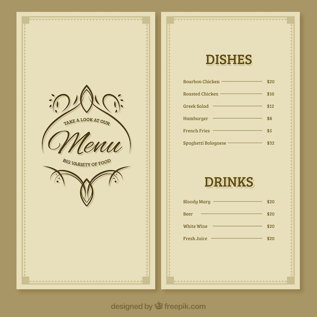 Ресторан шаблон меню