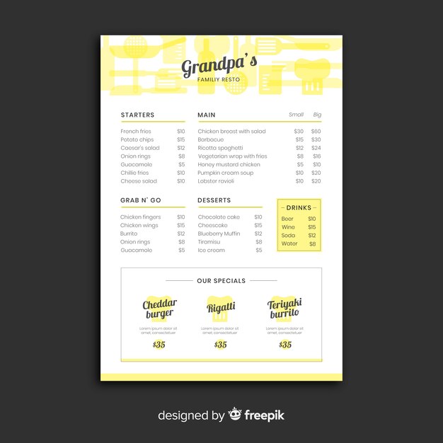 Free Vector | Restaurant menu template