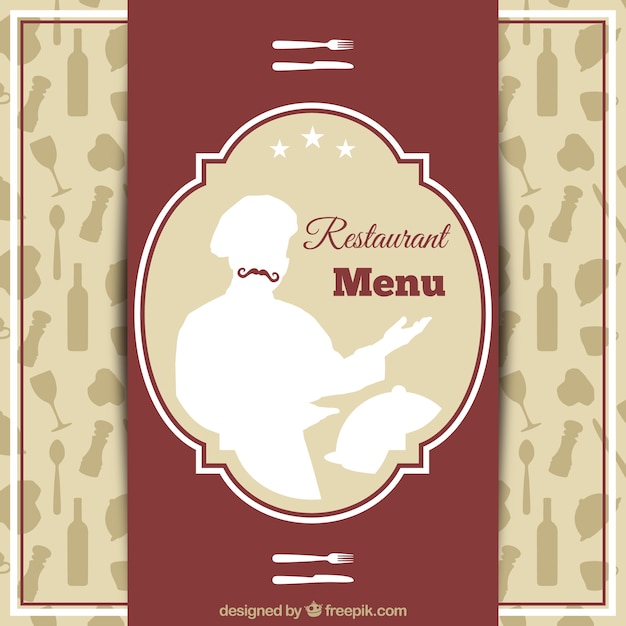 Free vector restaurant menu with a  chef silhouette