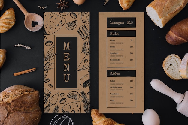 Free vector restaurant menu with foodstuff