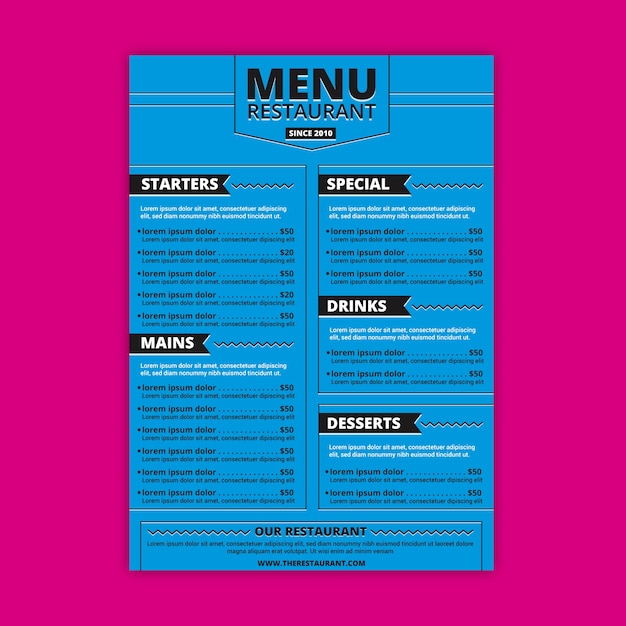 Restaurant menu with main and dessert