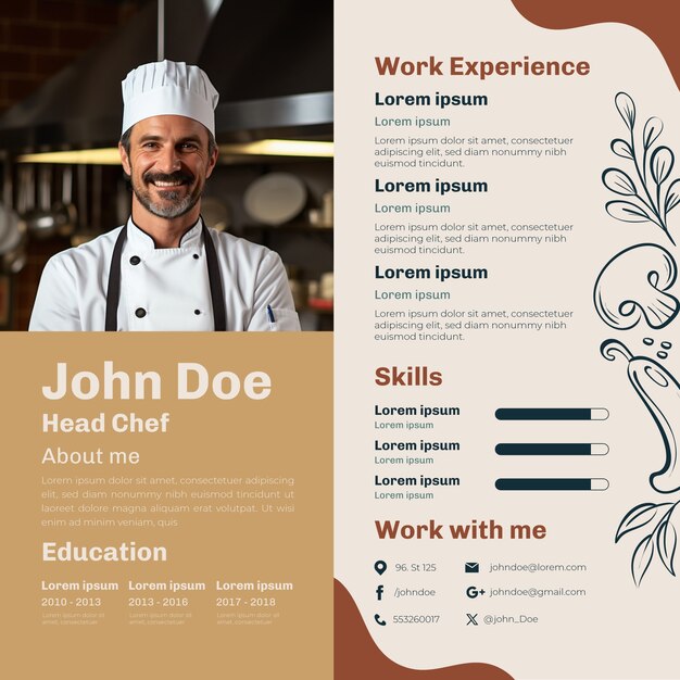 Free vector restaurant online resume  template design