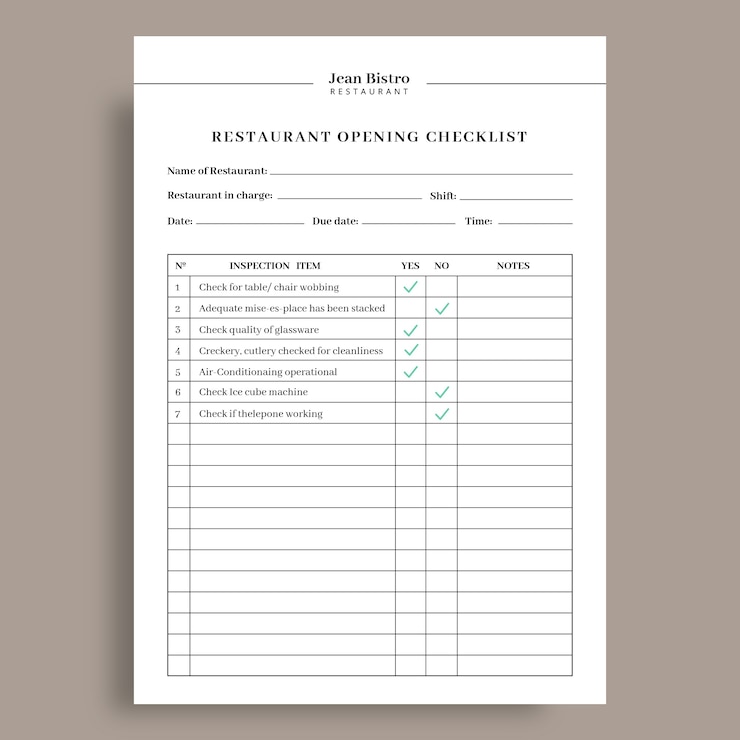 Free Vector restaurant opening checklist