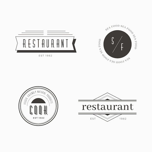 Vettore gratuito modello stabilito di ristorante retrò logo