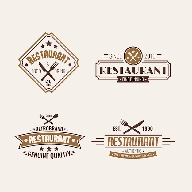 Vettore gratuito collezione modello ristorante logo retrò