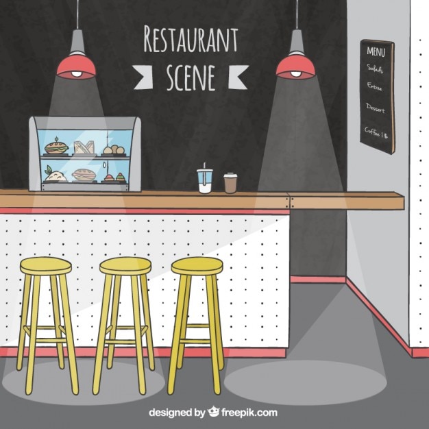 Free vector restaurant scene with yellow stools