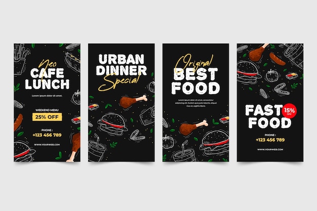 Free vector restaurant social media stories template